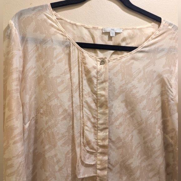 GAP Cotton Silk Cream Beige Tunic Button Front 3/4 Sleeve Brush Stroke Print- XL - Picture 4 of 11